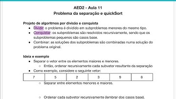 Aula 11.1 - QuickSort: Introdução (AED2)