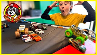 MONSTER TRUCKS VS RACE CARS  TREADMILL RACE! (Monster Jam Race Cars)