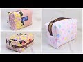 ボックスポーチ作り方 型紙なし How to sew a zipper box pouch マチ付き裏地付き 縫い代の見えない作り方