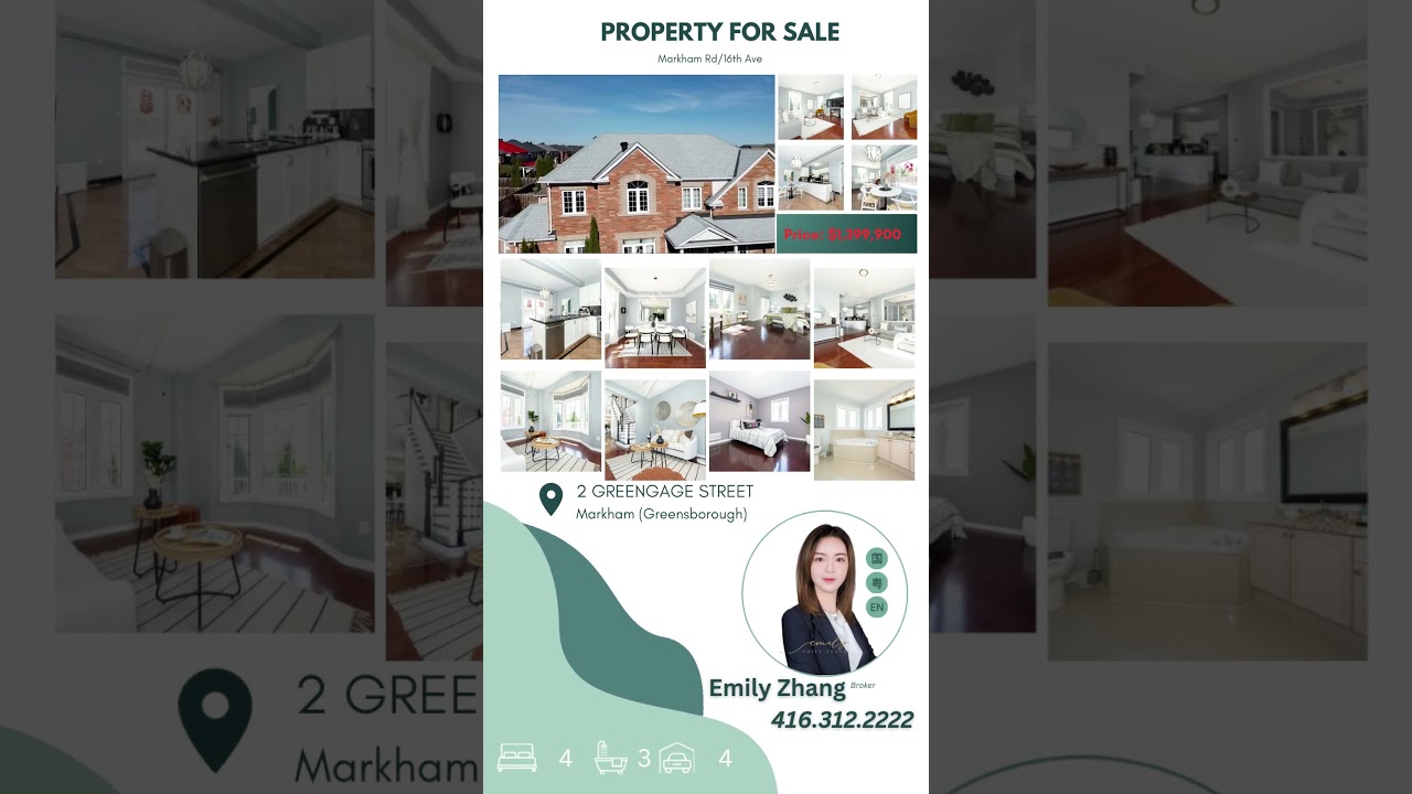 🔥 New Listing by Emily Zhang📍2 Greengage Street, Markham (Greensborough)