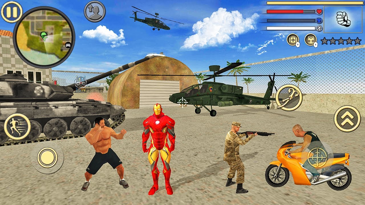 Iron Rope Hero Vice Town City Crime Simulator - Tank and Helicopter - Android Gameplay