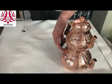 Bakır Jelli Çaydanlık Taşınabilir Bakır Balkon Kahvaltı Tip Osmanlı Ocaklı Çaydanlık