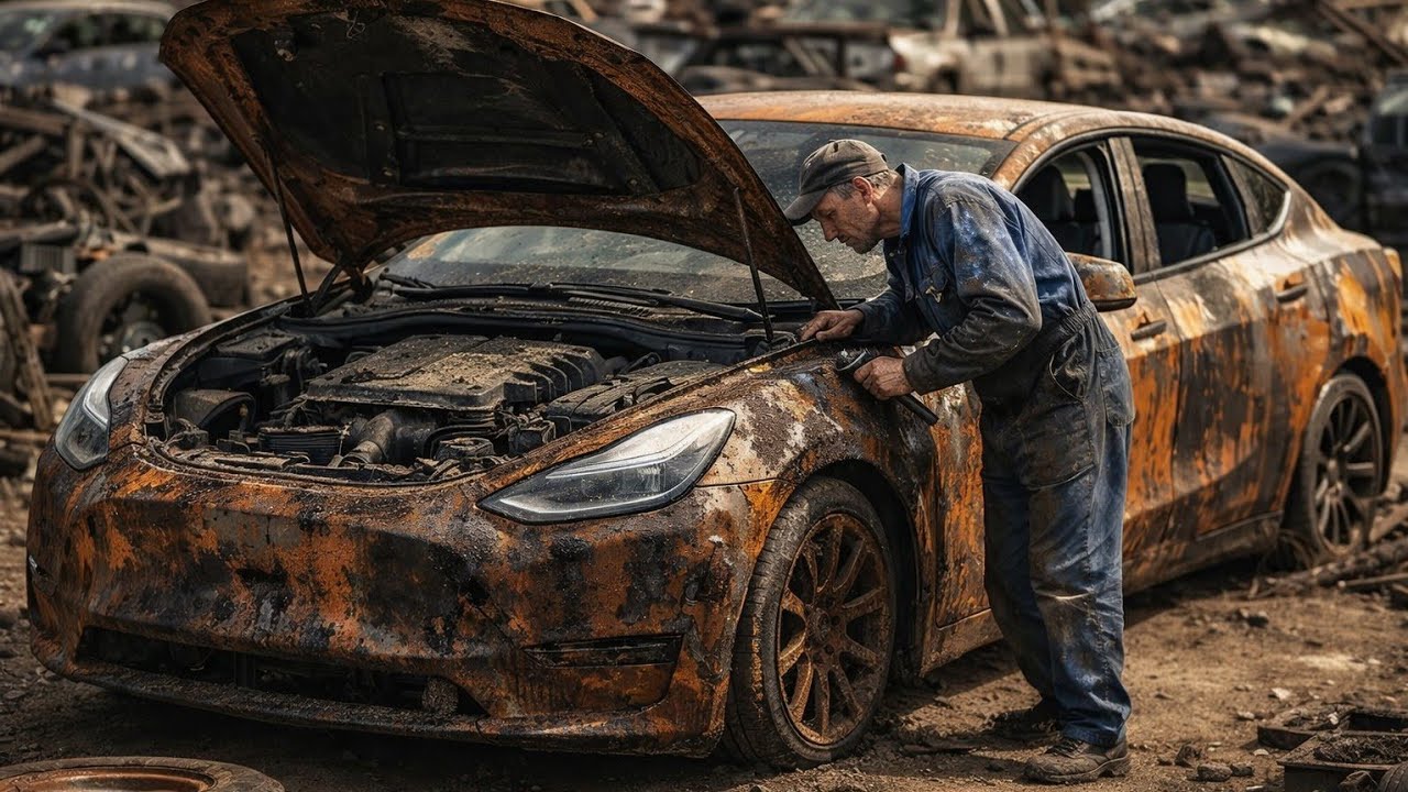 ASMR Car Restoration! 2022 Tesla Model Y Full Restoration Burnt to Looking New
