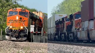 Giant 3x3x0 BNSF Mega Stack train & BNSF Manifest train! BNSF Transcon: Emporia sub..5/11/25