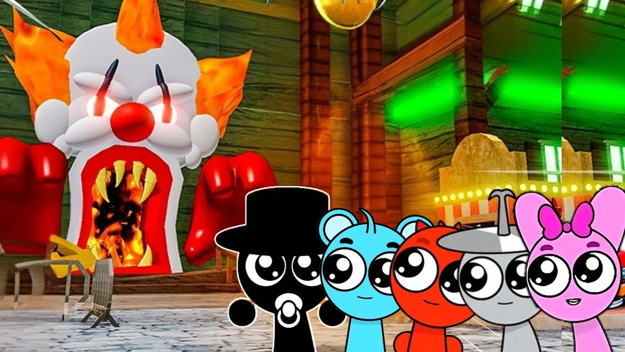 Sprunki Baby MrBlack, Sky, Raddy, Clukr & Pinki Played Escape The Carnival Of Terror Obby in ROBLOX 