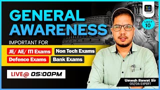 General Awareness MCQ's Important for JE, AE, ITI, Defence & Non Tech Exams | By Umesh sir, Lect-10