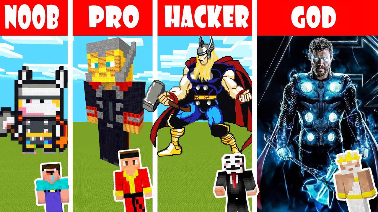 Minecraft NOOB vs PRO How To Build THOR STATUE SECURITY BREACH CHALLENGE AVENGERS YouTube