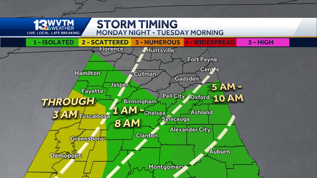 Severe storms possible in Alabama through Tuesday morning - YouTube