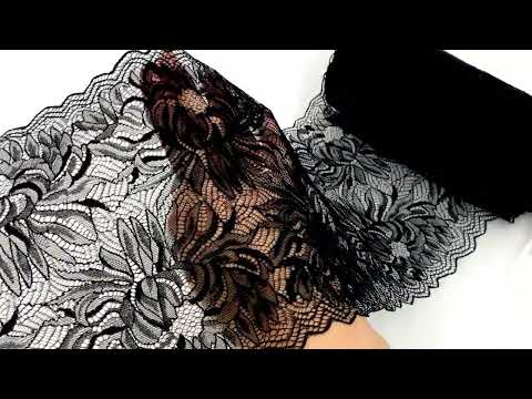 Видео: 163 Кружево эластичное 18,5 см, Италия, черный 170