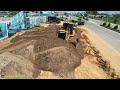 Incredible New Project Starting With Technique Skill Operator Dozer Pushing &amp; Dump Truck Unloading