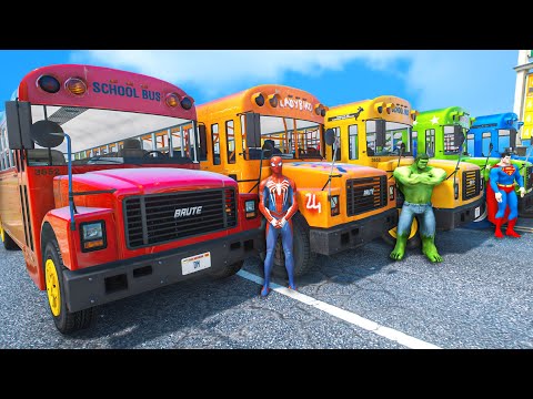 Superheroes School Bus Racing Challenge w/ Spiderman, Hulk & SuperMan (Funny Contest) #229