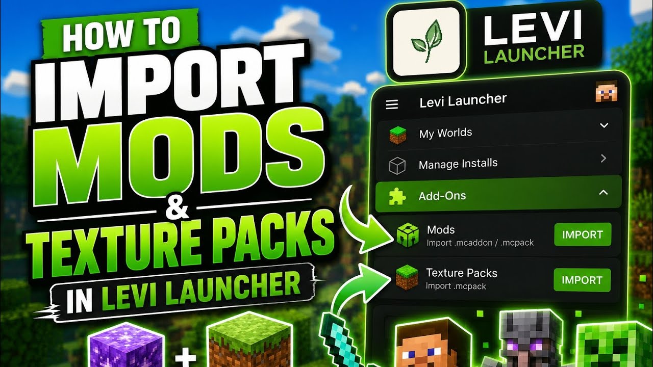 HOW TO IMPORT MODS AND TEXTURE PACK IN LEVI LAUNCHER MCPE EASY TUTORIAL ...