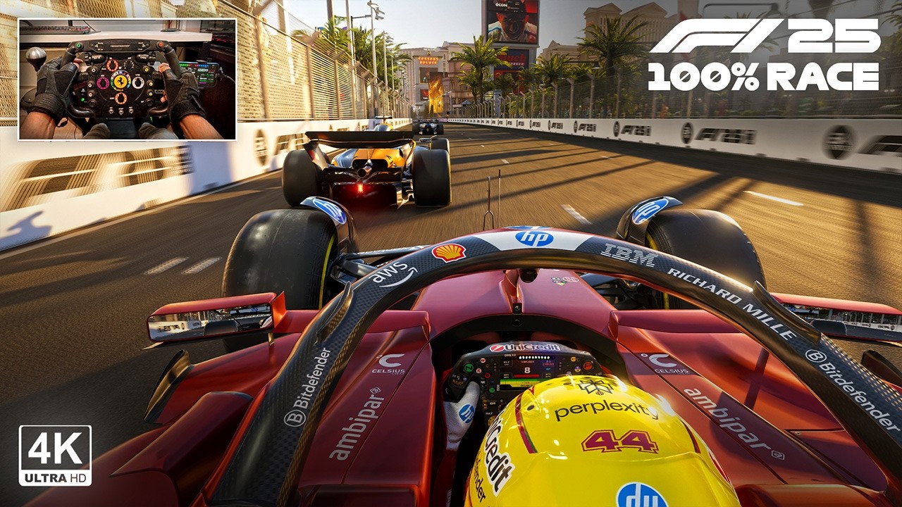 F1 25 Las Vegas at Sunset - Lewis Hamilton’s Ferrari SF25 100% Race Steering Wheel Gameplay