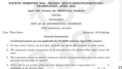 DIFFERENTIAL GEOMETRY ✨️QUESTION PAPER ✨️Msc maths ✨️fourth semester ✨️