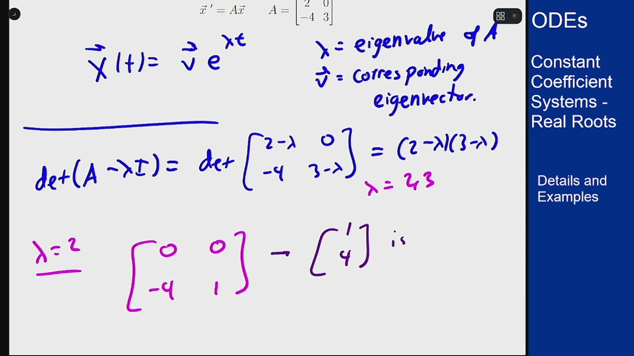 Differential Equations Constant Coefficient Systems StraightLine