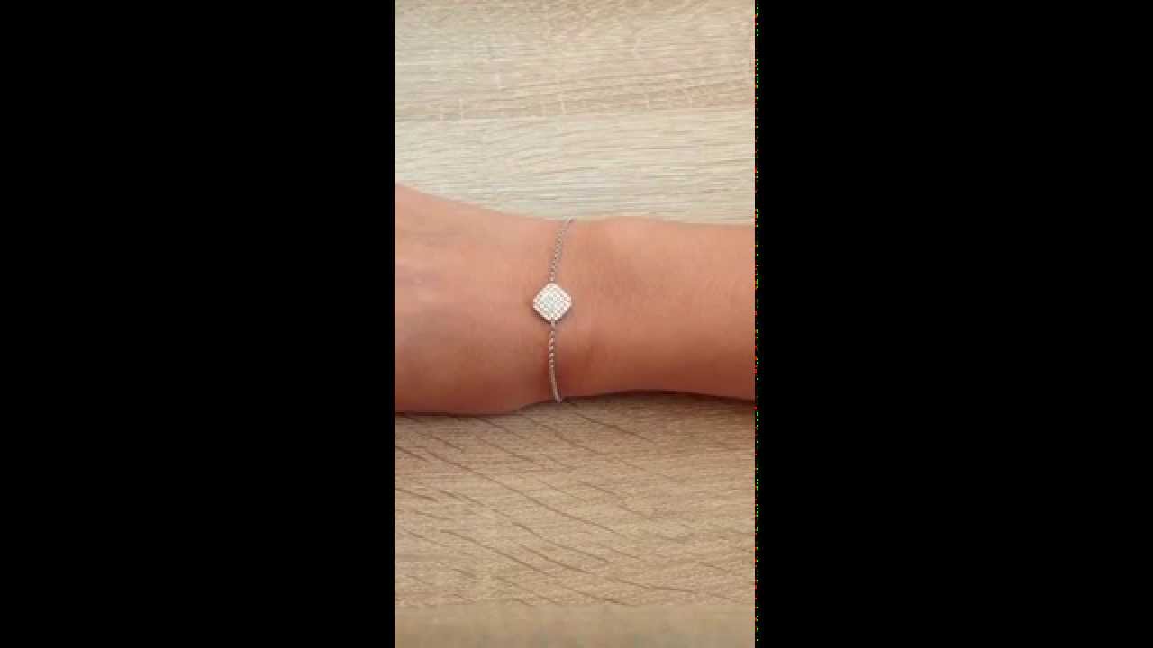 Bracelet En Argent Massif Avec Motifs Carrés Et Zirconiums - Occasion
