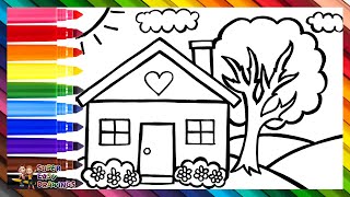 Draw and Color a House with a Garden 🏡🌈 Drawings for Kids