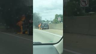 Car Erupts In Flames On The Freeway Caught Live