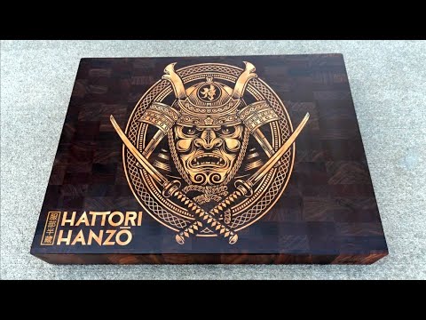 Hattori Hanzo cutting board #1 / butcher block. Cnc inlay. Wood inlay 4k video.