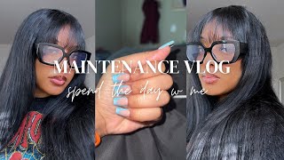 maintenance vlog | wax, nails and toes, cut bangs with me, diy lash extensions