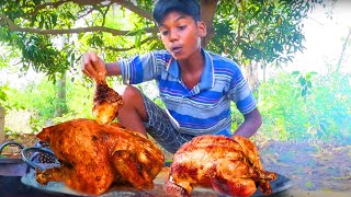 Wilderness Cooking Skill | Deep Fry Chicken Recipe Eating So Delicious By Hunter Cooking