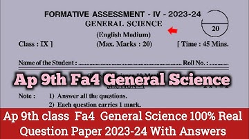 Ap 9th class Fa4 General science 💯real question paper and answer 2024|9th science fa4 Question paper
