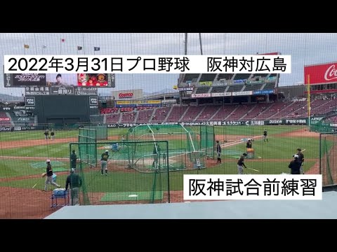 【2022年3月31日のプロ野球】阪神対広島の試合がマツダスタジアムで行われた。その時の試合前で、阪神の選手の練習映像。