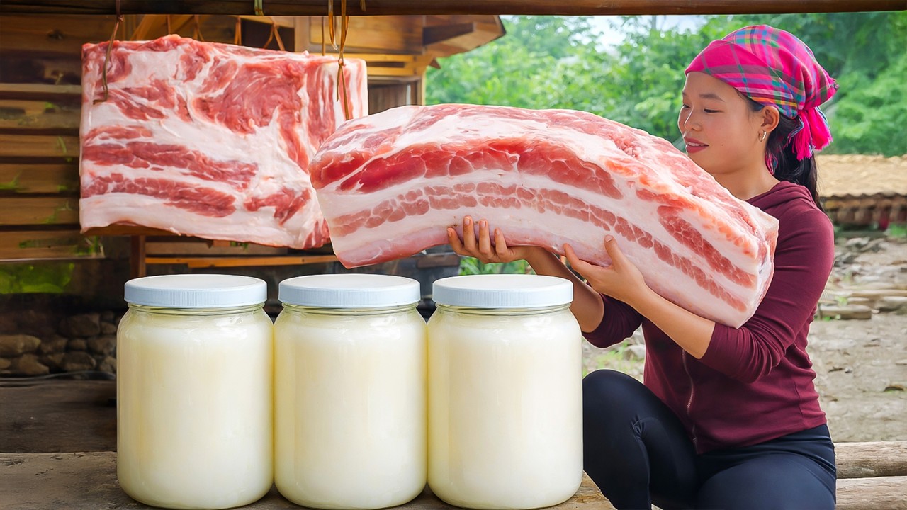 Traditional Ancient Cooking Recipes | Process of Rendering Pork Fat into Cooking Oil | Rural Life