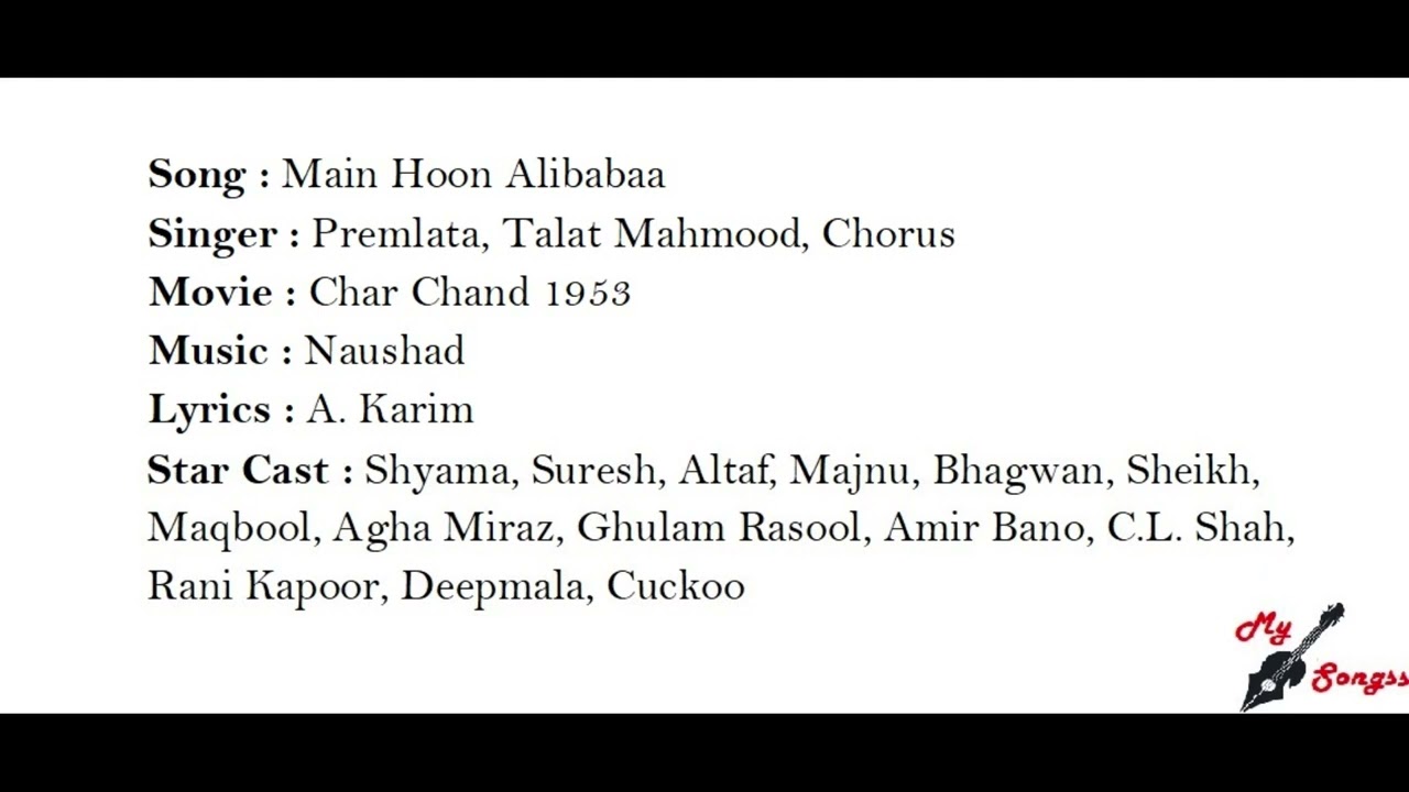 Main Hoon Alibaba, Movie : Char Chand 1953