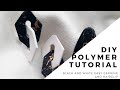 《 Episode #2 》Easy DIY Polymer Black with gold marble and White Earrings & Hairclip Set (Part 1) ♡♡