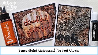Faux Metal Embossed Tin Foil Cards
I love it when I can incorporate everyday items from around the house in my craft room. Today we are paying with tin foil…aluminum foil…kitchen foil…whatever you might call it…We are going to repurpose basic tin foil into faux metal panels, emboss them with embossing folders and see which Imagine products will adhere to the foil to create that beautiful faux metal look. Then we will make a couple of beautiful cards
~Nancy
Skill: Intermediate
Time: undetermined
Art Supplies
Imagine
• Craft Mat - https://www.imaginecrafts.com/craft-mat/no-view/1936
• IrRESISTible Spray - https://www.imaginecrafts.com/irresistible
- Copper
- Bronze
- Bamboo Leaves
- Love Letter
• Fireworks! Spray - https://www.imaginecrafts.com/fireworks
- Desert Sand
- Tuxedo Black
- Potter’s Clay
- London Fog
• On Point glue - https://www.imaginecrafts.com/on-point-glue/no-view/2283
• Tear It! Tape - https://www.imaginecrafts.com/tear-it-tape/view-single/2244
Other
● Sizzix/Stampin’ Up! – Tin Tile Embossing Folder
● Darice – Quatrefoil Embossing Folder
● Simon Says Stamp – Scandinavian Embossing Folder
● Spellbinders – Raven Embossing Folder
● Simon Says Stamp – Layered Pumpkin Wafer Die
● Ideology – Halloween 2022 Backdrops
● Pinkfresh Studio – Alphabet Dies
● Glassboard Studio: https://shrsl.com/462kl
**Use code Handi20 Faux Metal Embossed Tin Foil Cards