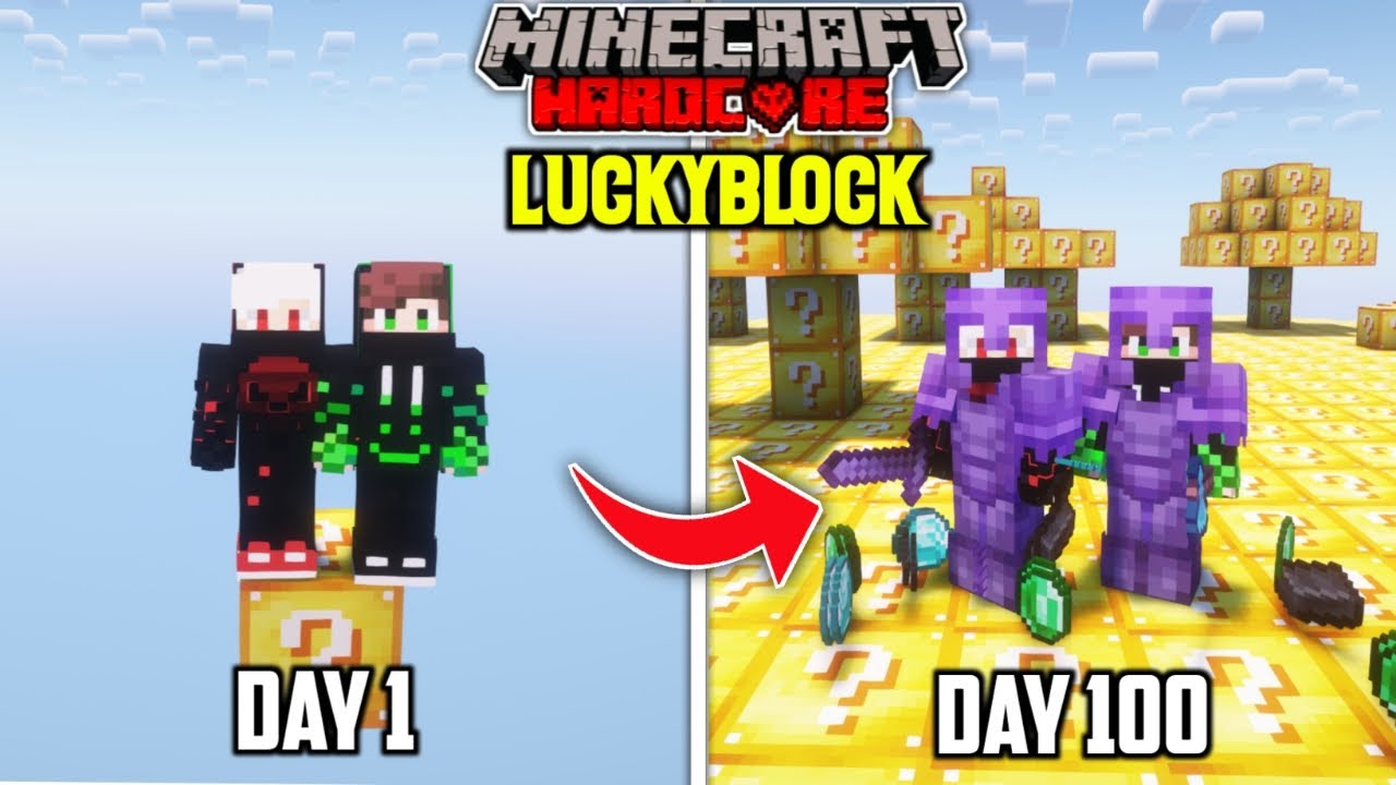 I Survived 100 Days in One Block Lucky Block in Hardcore Minecraft!! 