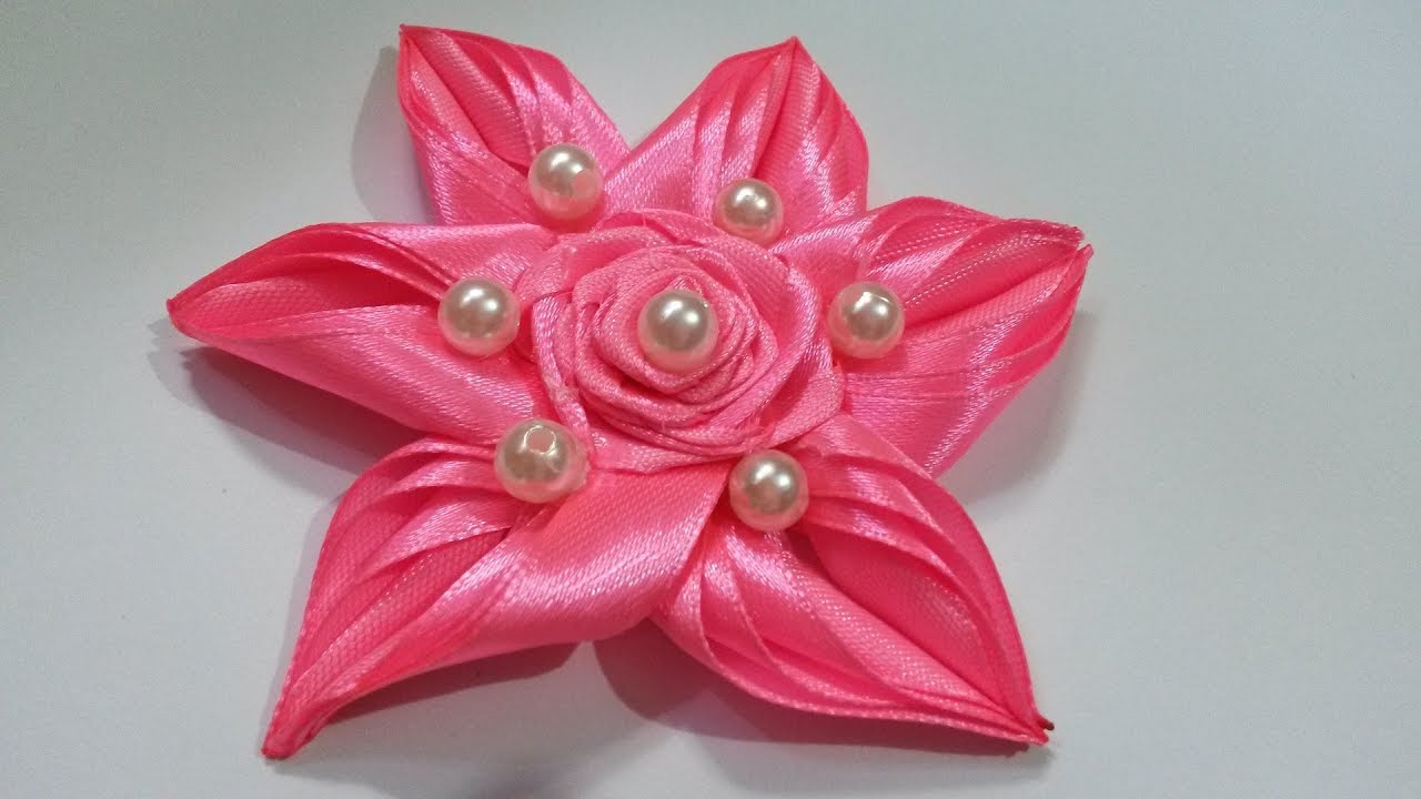 Diy Beautiful Kanzashi Flower How To Make Kanzashi Flower With Grosgrain Ribbon Beaded Flowers Youtube