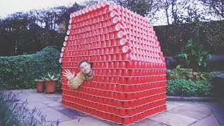 I Built a Fort out of Red Cups & Spent the Night... It Was Funny AF (Sleep in a Cup House Challenge)