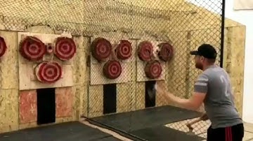 Throwing an axe with no spin. 3, 4 and 5 meters
