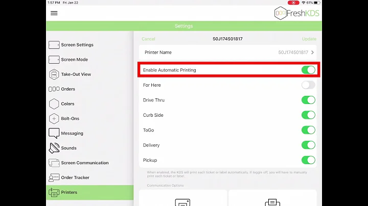 Fresh KDS 2.16 Features - Automatic Printing by Order Type