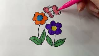 Color and complete the picture of two flowers