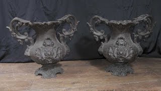 Antique French Art Nouveau Cast Iron Garden Urns
