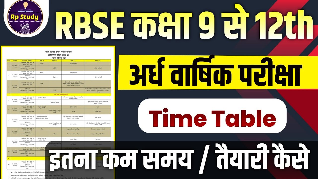 Rajasthan Half Yearly Time Table 2025| Rbse Board Exam Time Table 2025 ...
