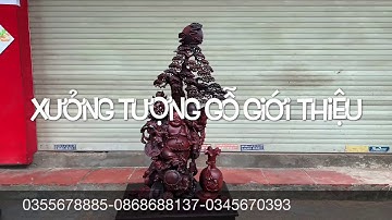 Tượng gỗ: Di lặc ngũ tiểu đứng dưới cây tùng gỗ trắc đỏ đen | Hàng siêu kĩ | Xưởng Tượng Gỗ