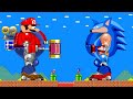 Mario vs Sonic - Robot Battle in Super Mario Bros. | Game Animation