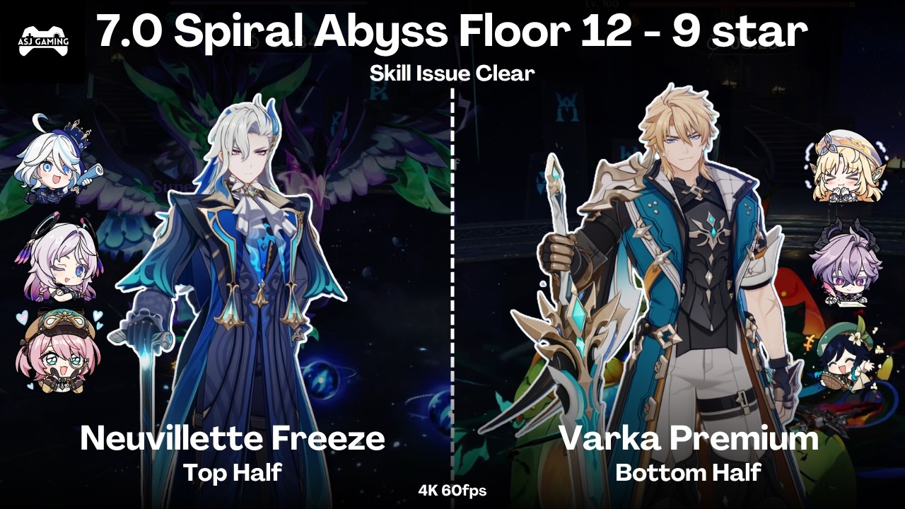 7.0 Abyss Floor 12 9⭐| C1R1 Neuvillette Freeze & C0 Varka Premium