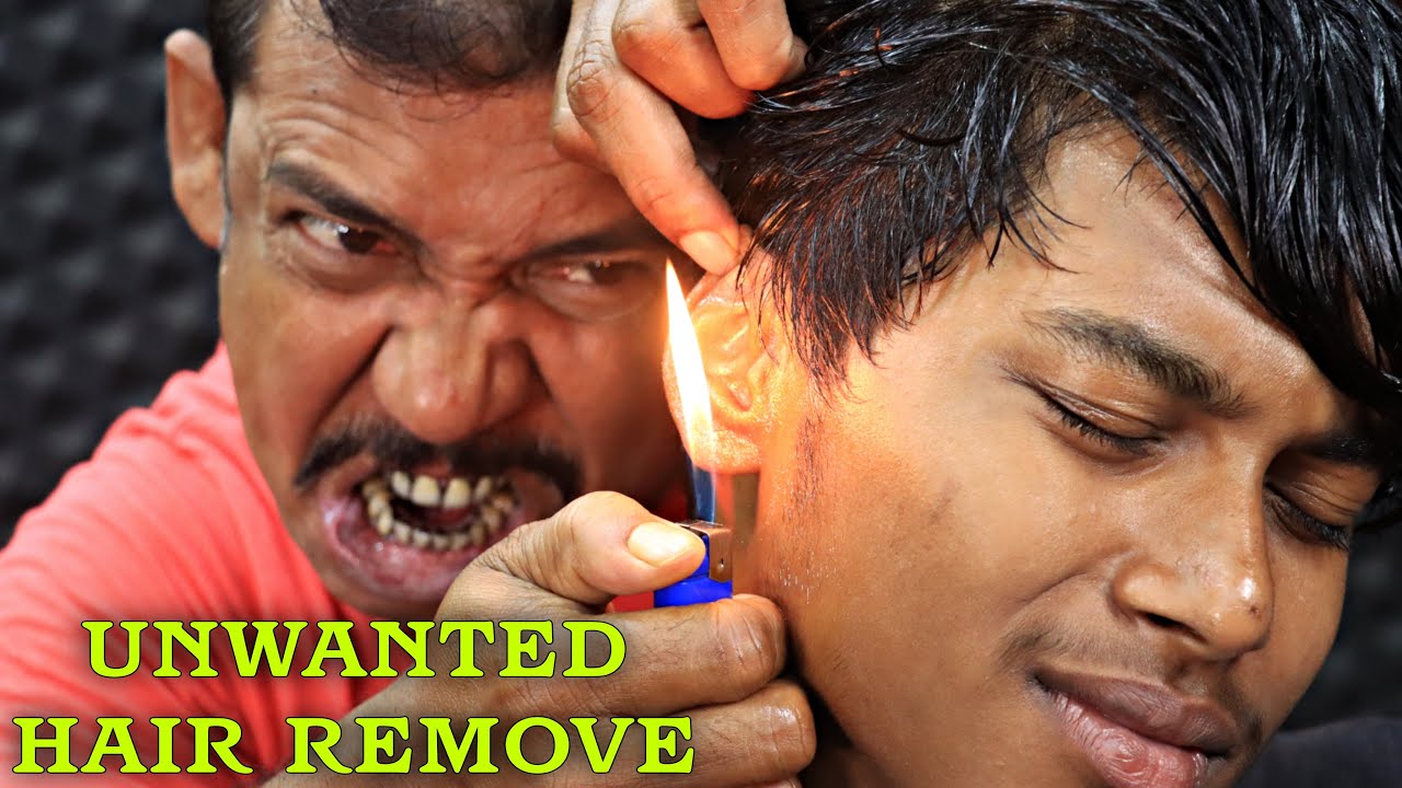 Unwanted Hair Removal with Fire  Hair Removal by Asim Barber  Neck Cracking  Hair Cracking  ASMR