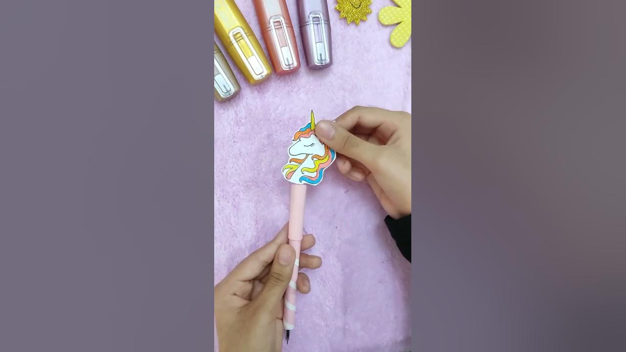 Homemade unicorn pen /how to make cute unicorn pen without plastic, Homemade  pen