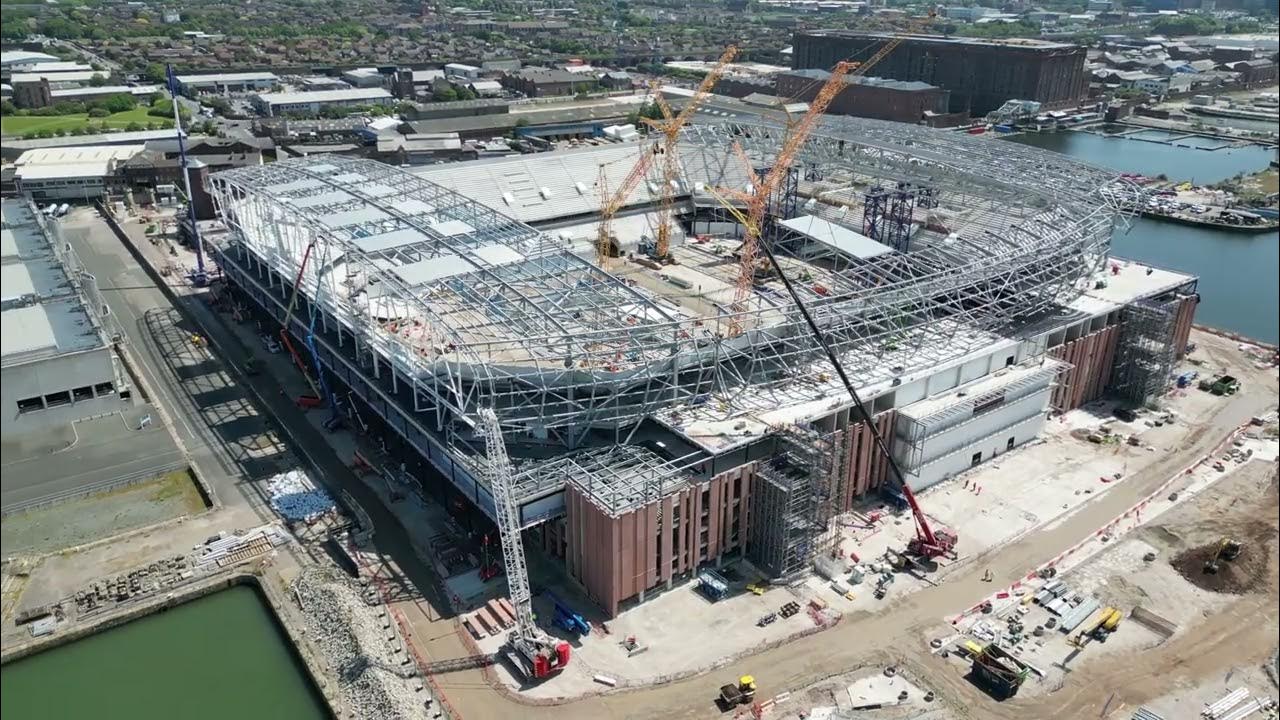 ** New Everton Stadium Bramley Moore Dock** 01.06.2023 First Part of the West Stand Roof Gone Up