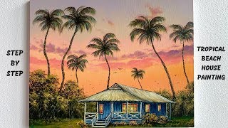 beach painting tropical acrylic step colorbyfeliks