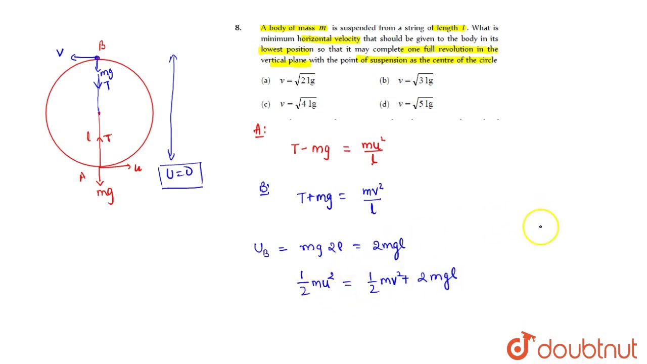 A body of mass m is suspended from a string of length l . What is minimum horizontal - YouTube A Body Of Mass M Is Suspended From A String Of Length L . What Is Minimum Horizontal - Youtube