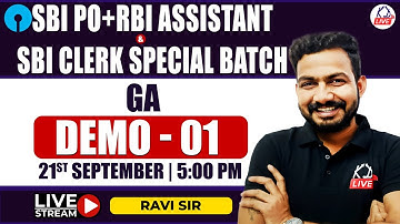 GA SPECIAL BATCH FOR SBI CLERK /SBI PO/RBI ASSISTANT | DEMO 01 | BY RAVI SIR  @KD_LIVE ​