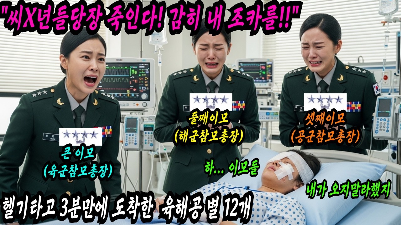 707 특임대 소속!! 부대 내 폭행으로 십자인대 파열 당한 여군 하사 딸 소식을 들은 육해공 참모총장 별 12개 이모들 모두 헬기 타고 3초만에 부대 모두 개박살 내버렸습니다.