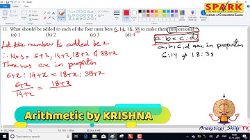 ratio and proportions || Question 11 ||  Spark Institute ||  Easy Arithmetic ||  Krishna Sir